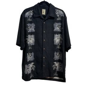 Jamaica Jaxx 100% Silk Palm Tree Button Down Shirt Hawaiian Short Sleeve Medium